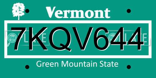 7KQV644 Vermont License Plate