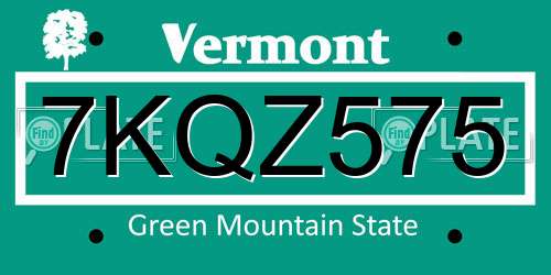 7KQZ575 Vermont License Plate