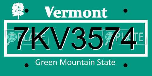 7KV3574 Vermont License Plate