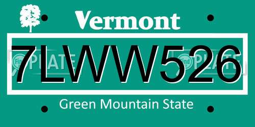 7LWW526 Vermont License Plate