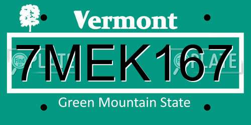 7MEK167 Vermont License Plate