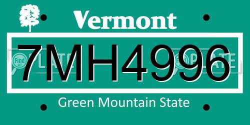 7MH4996 Vermont License Plate
