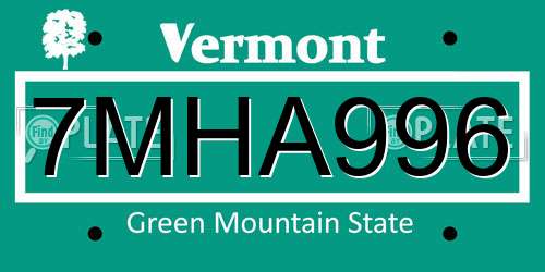 7MHA996 Vermont License Plate