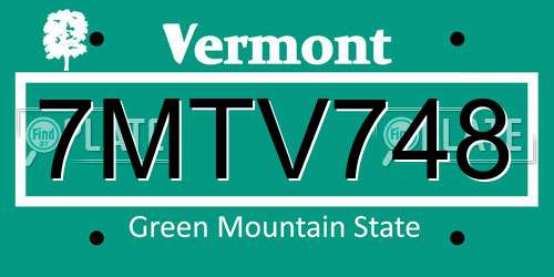 7MTV748 Vermont License Plate