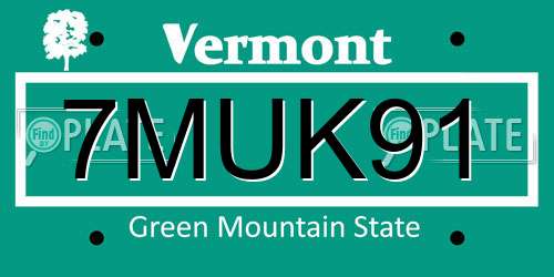7MUK91 Vermont License Plate