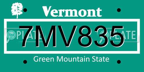 7MV835 Vermont License Plate