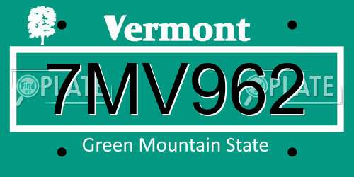 7MV962 Vermont License Plate