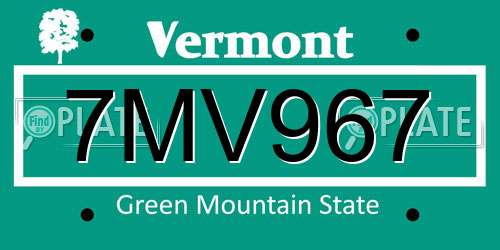 7MV967 Vermont License Plate