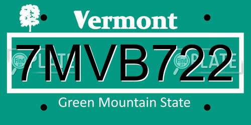 7MVB722 Vermont License Plate