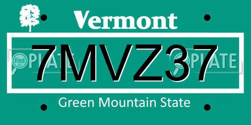7MVZ37 Vermont License Plate