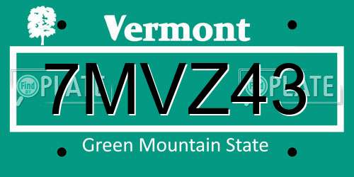 7MVZ43 Vermont License Plate