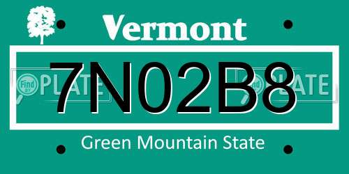 7N02B8 Vermont License Plate