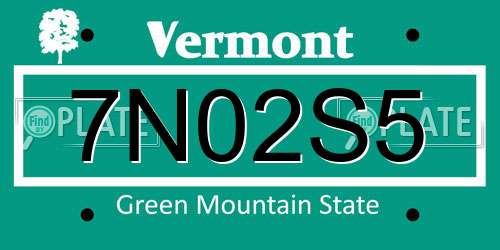 7N02S5 Vermont License Plate