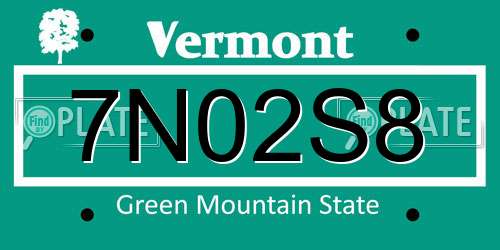 7N02S8 Vermont License Plate