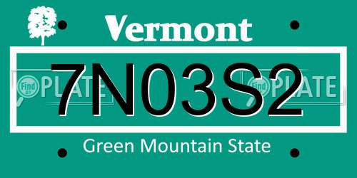 7N03S2 Vermont License Plate