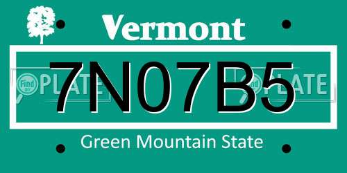 7N07B5 Vermont License Plate