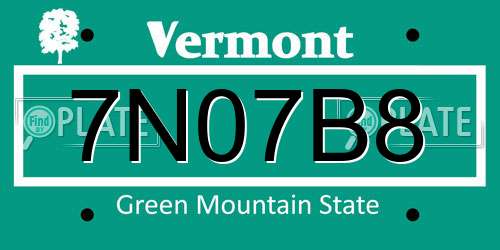 7N07B8 Vermont License Plate