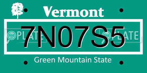 7N07S5 Vermont License Plate