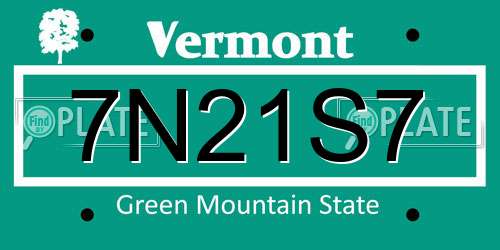 7N21S7 Vermont License Plate
