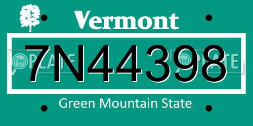 7N44398 Vermont License Plate