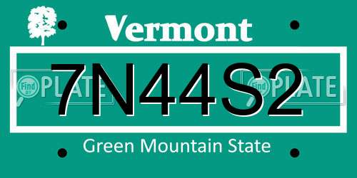 7N44S2 Vermont License Plate