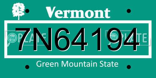 7N64194 Vermont License Plate