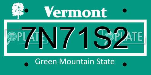 7N71S2 Vermont License Plate