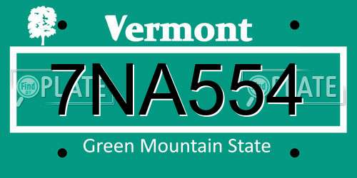 7NA554 Vermont License Plate