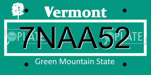 7NAA52 Vermont License Plate