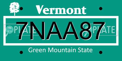 7NAA87 Vermont License Plate