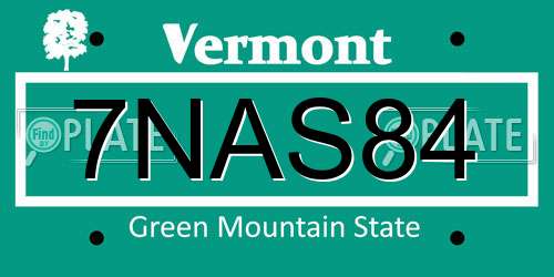 7NAS84 Vermont License Plate