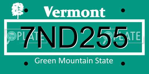 7ND255 Vermont License Plate