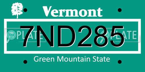 7ND285 Vermont License Plate