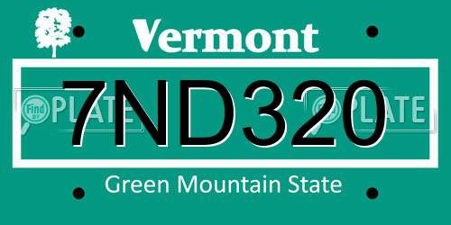7ND320 Vermont License Plate