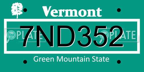 7ND352 Vermont License Plate
