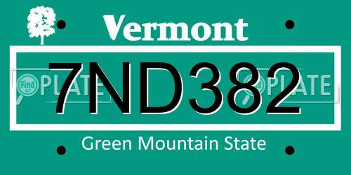 7ND382 Vermont License Plate