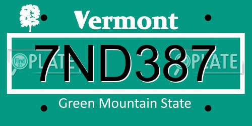 7ND387 Vermont License Plate