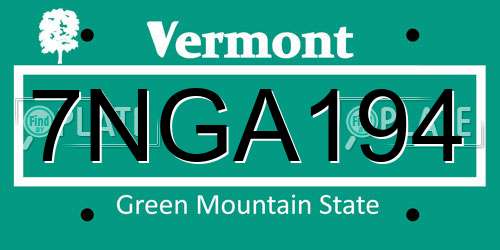 7NGA194 Vermont License Plate