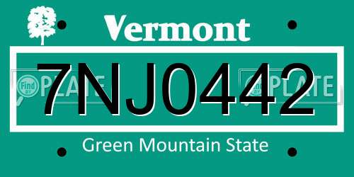 7NJ0442 Vermont License Plate