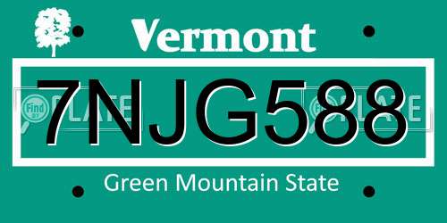 7NJG588 Vermont License Plate
