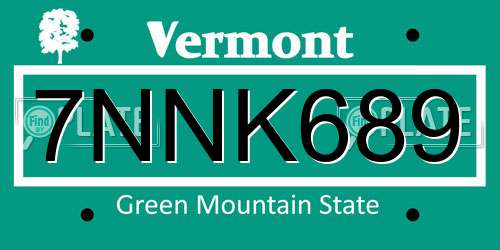 7NNK689 Vermont License Plate