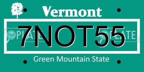 7NOT55 Vermont License Plate
