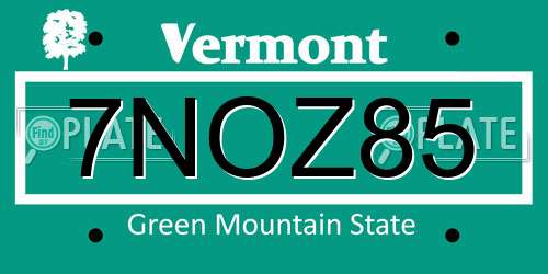 7NOZ85 Vermont License Plate