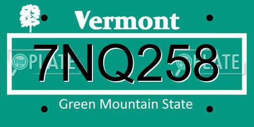 7NQ258 Vermont License Plate