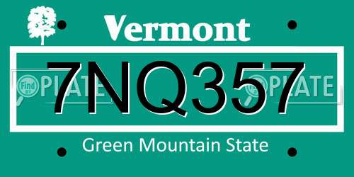 7NQ357 Vermont License Plate