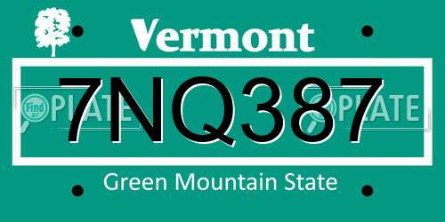 7NQ387 Vermont License Plate