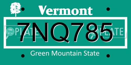 7NQ785 Vermont License Plate