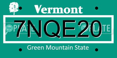 7NQE20 Vermont License Plate