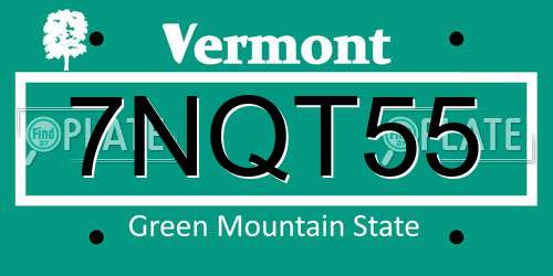 7NQT55 Vermont License Plate
