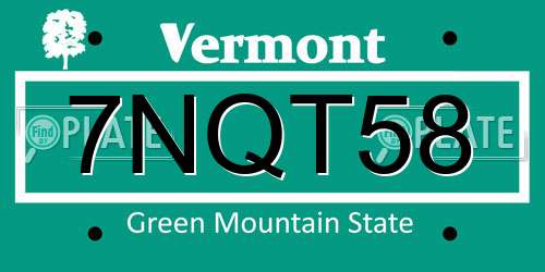 7NQT58 Vermont License Plate